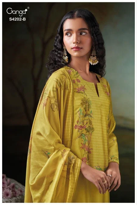 Giena 4202 By Ganga Russian Silk Designer Salwar Suits Wholesale Shop In Surat
